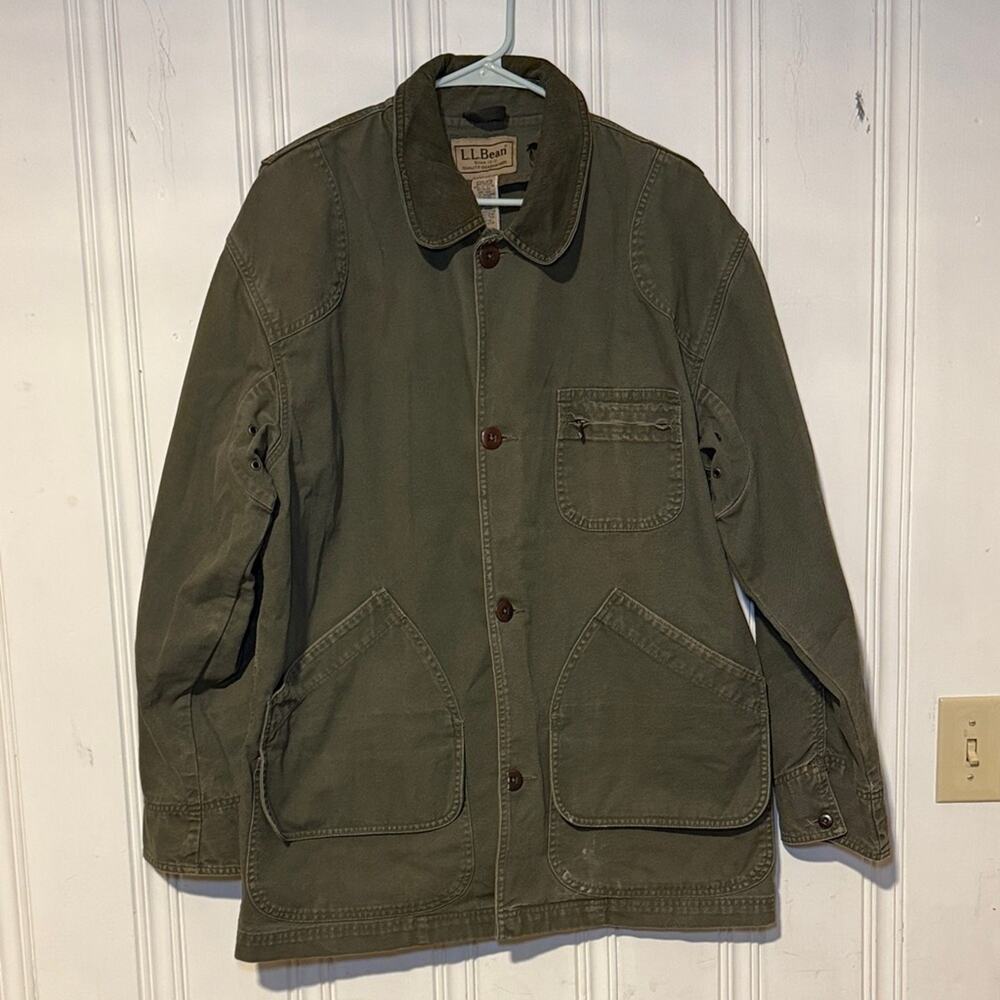 L.L. Bean Men's Large Military Green Field Chore Coat Jacket streetwear minimal